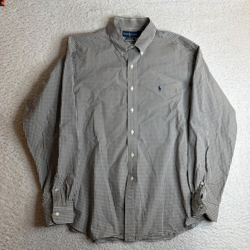 Ralph Lauren Mens Gingham Check Button Down Shirt Classic Fit Brown White XL